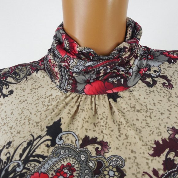 SUSAN GRAVER Top L Cold Shoulder Shirt Stretch Long Sleeve Paisley/Floral Casual - Picture 6 of 11